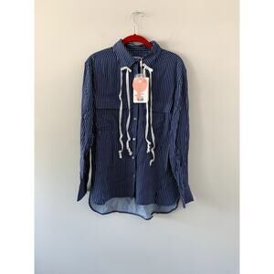 NEW RARE Selkie the School Shirt Blue White Pin Stripe Ribbons Size XS